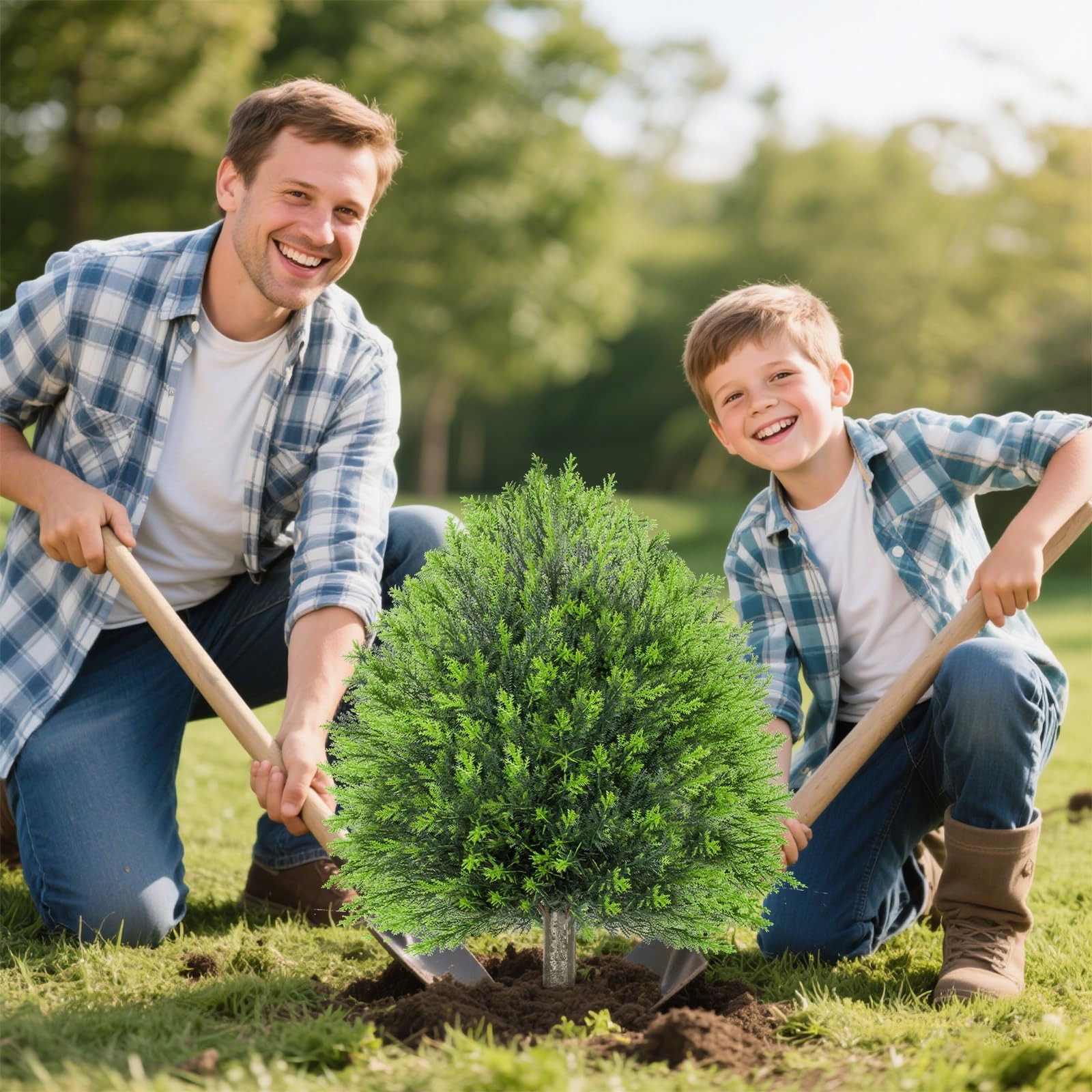 25.6″ Artificial Cedar Topiary Plants: Set of 2 Fake Cypress Bushes with Spik…