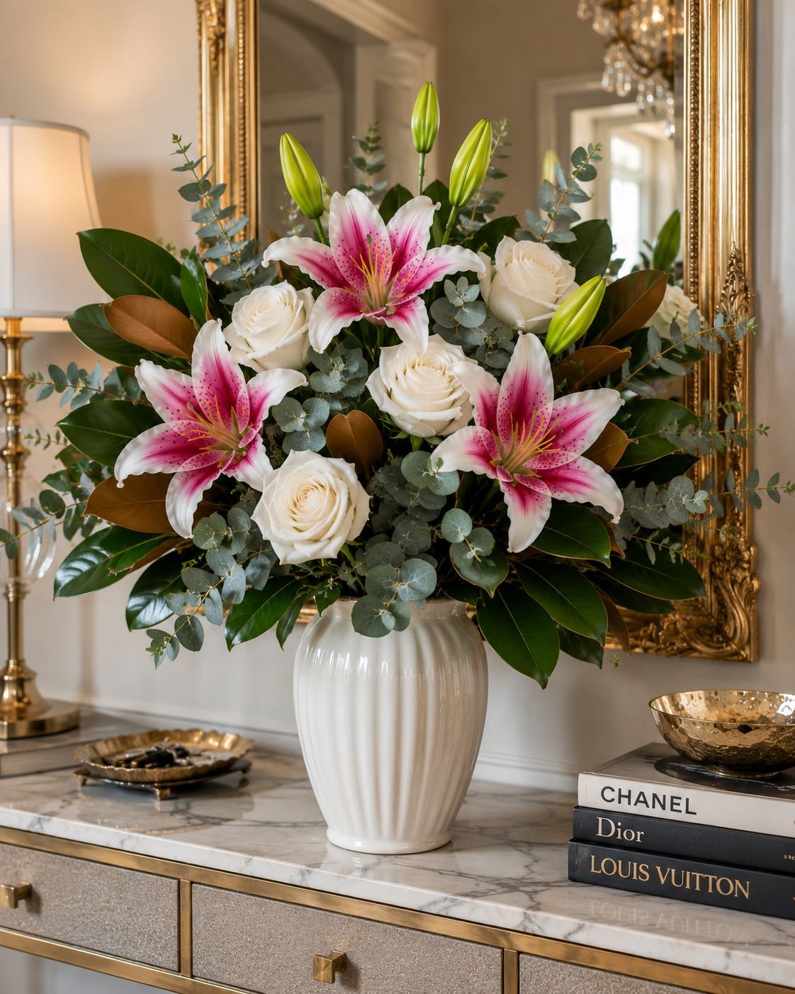 Pink Real Touch Lily Stems, Artificial Stargazer Lilies, Faux Lily Flowers, Tall