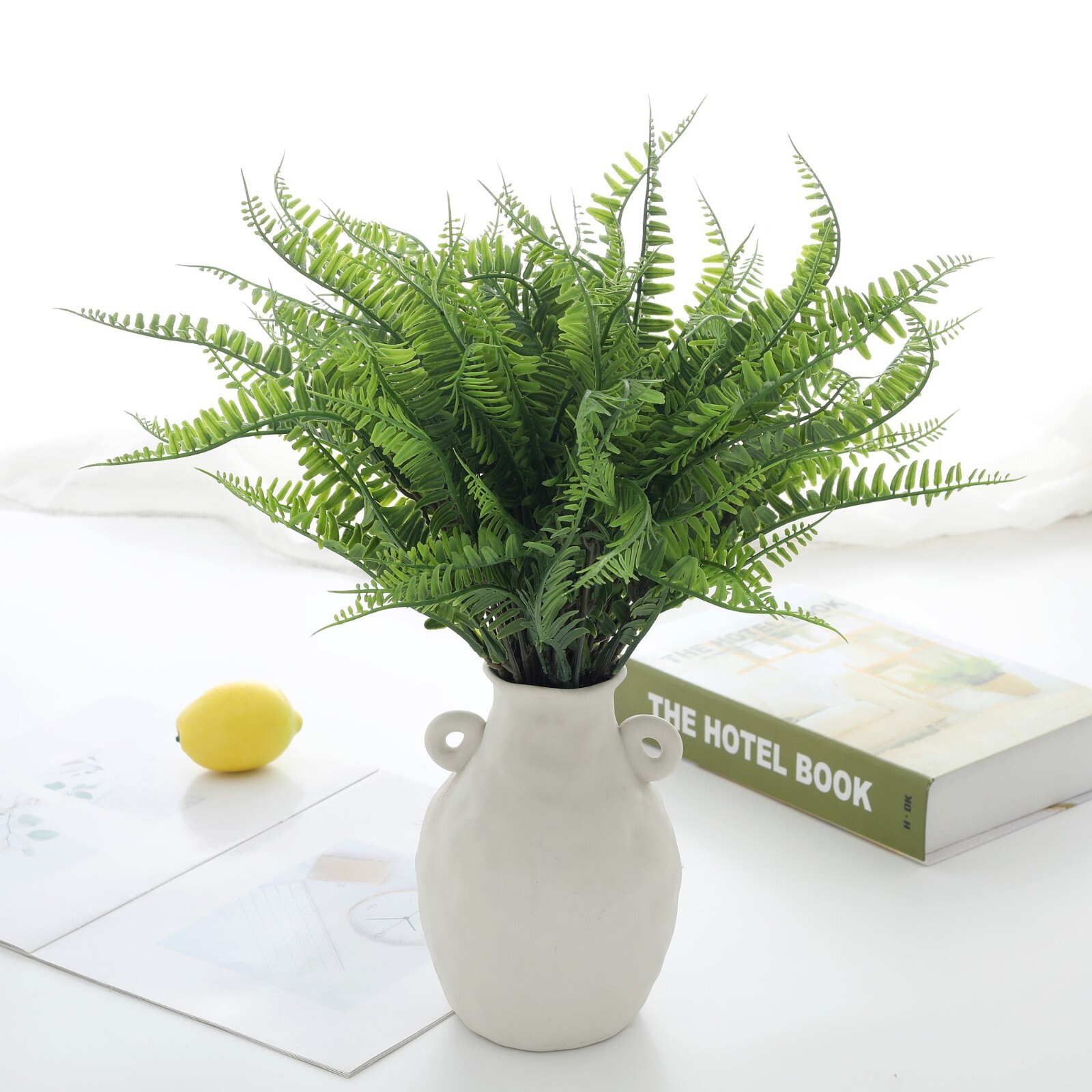 Boston Ferns Artificial Plants Dark Green Bulk Indoor Outdoor Home Decor, 10pcs
