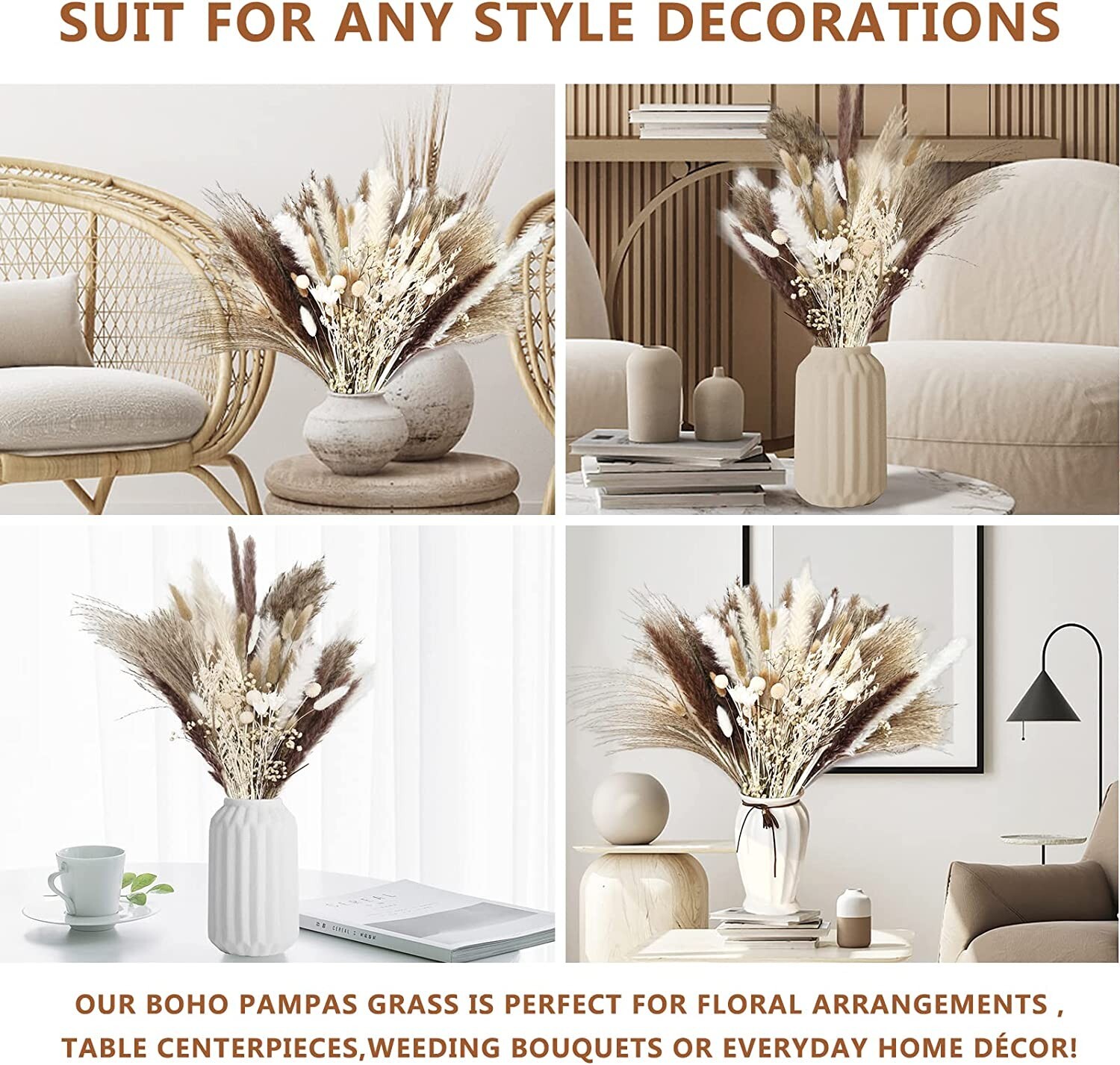 104 Pcs /11 Various Dried Pampas Grass Décor, 17″, Wedding Home Boho Bouquet