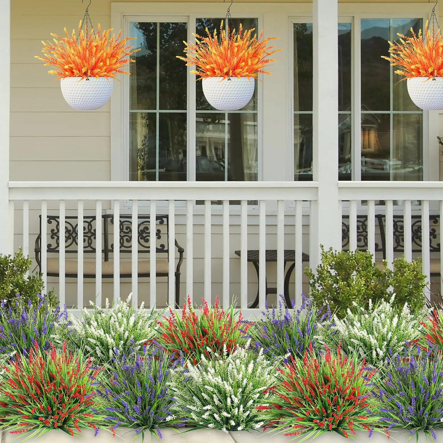 Artificial Fake Flowers Outdoor Plants for Summer Decoration,10 Bundles Faux Pla