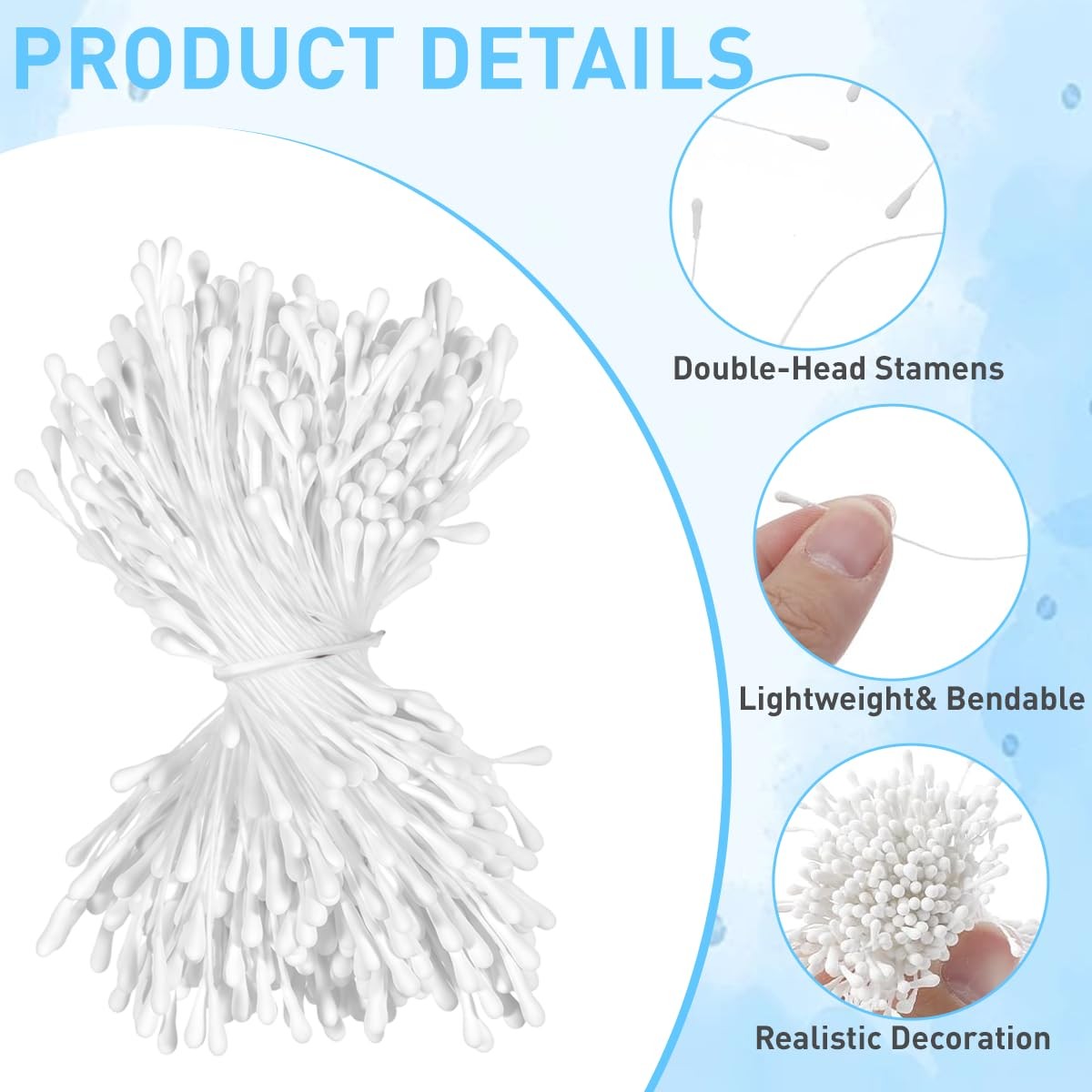 400 PCS Mini White Double Head Flower Stamen 552.5mm Artificial DIY