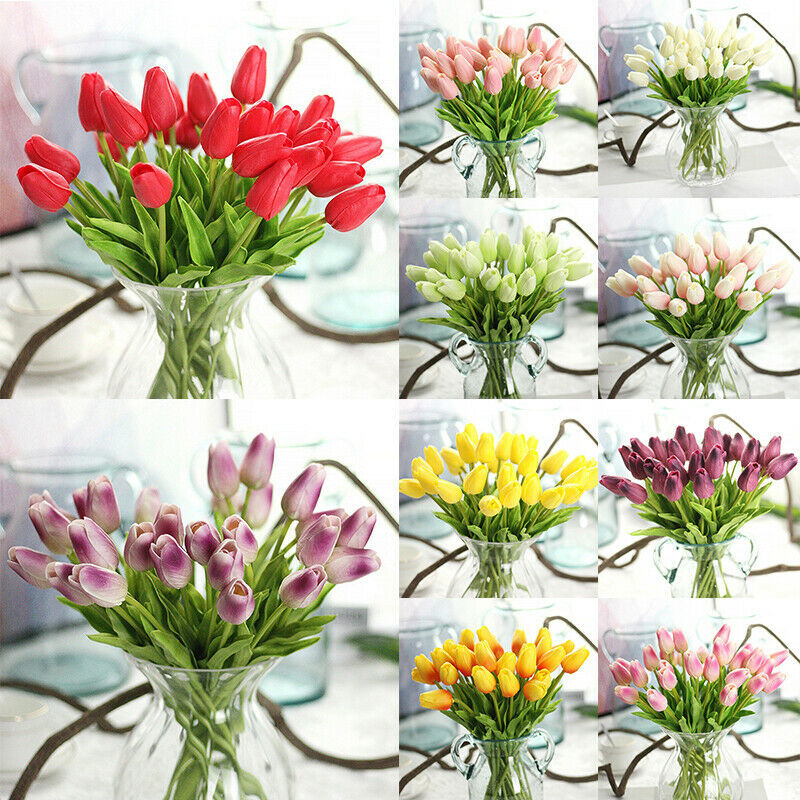 10PCS Tulip Artificial Flower Real Touch Artificial Bouquet Home Wedding Decor