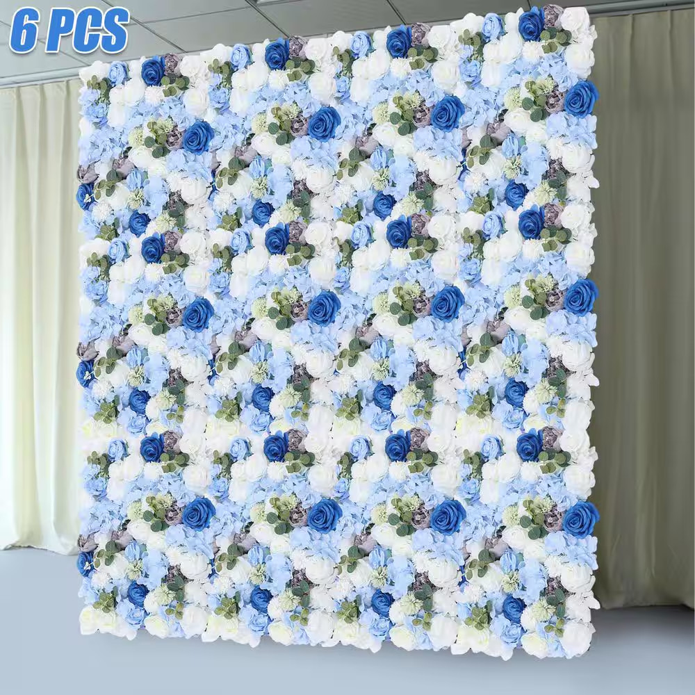 23.6 In. X 15.7 In. Blue Artificial Hydrangea Rose Flower Wall Panel Backdrop De