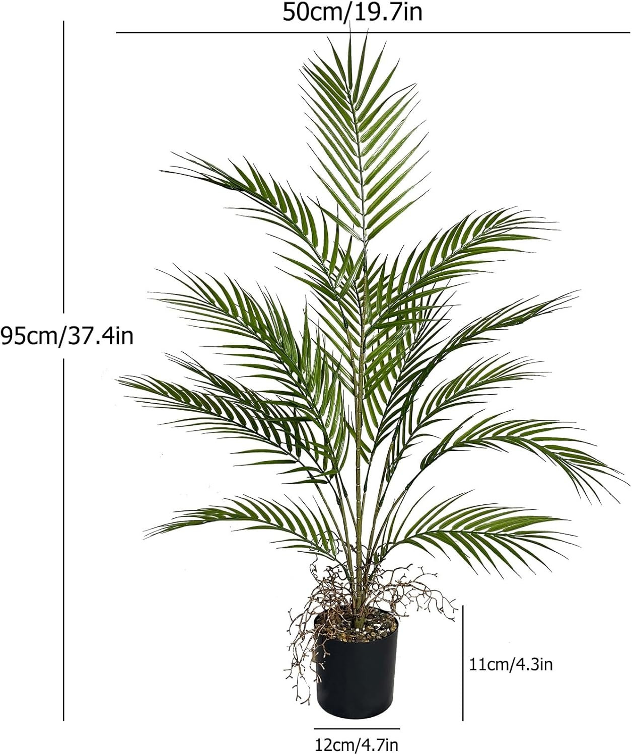 3FT Large Artificial Plants in Pot Fake Palm Tree with Black Tall Planter, Faux