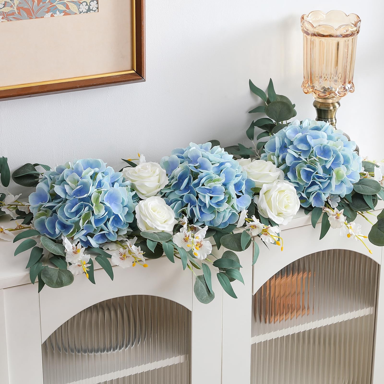 6PCS 22 inch Hydrangea Artificial Flowers Real Touch Pale Blue Faux Hydrangea…