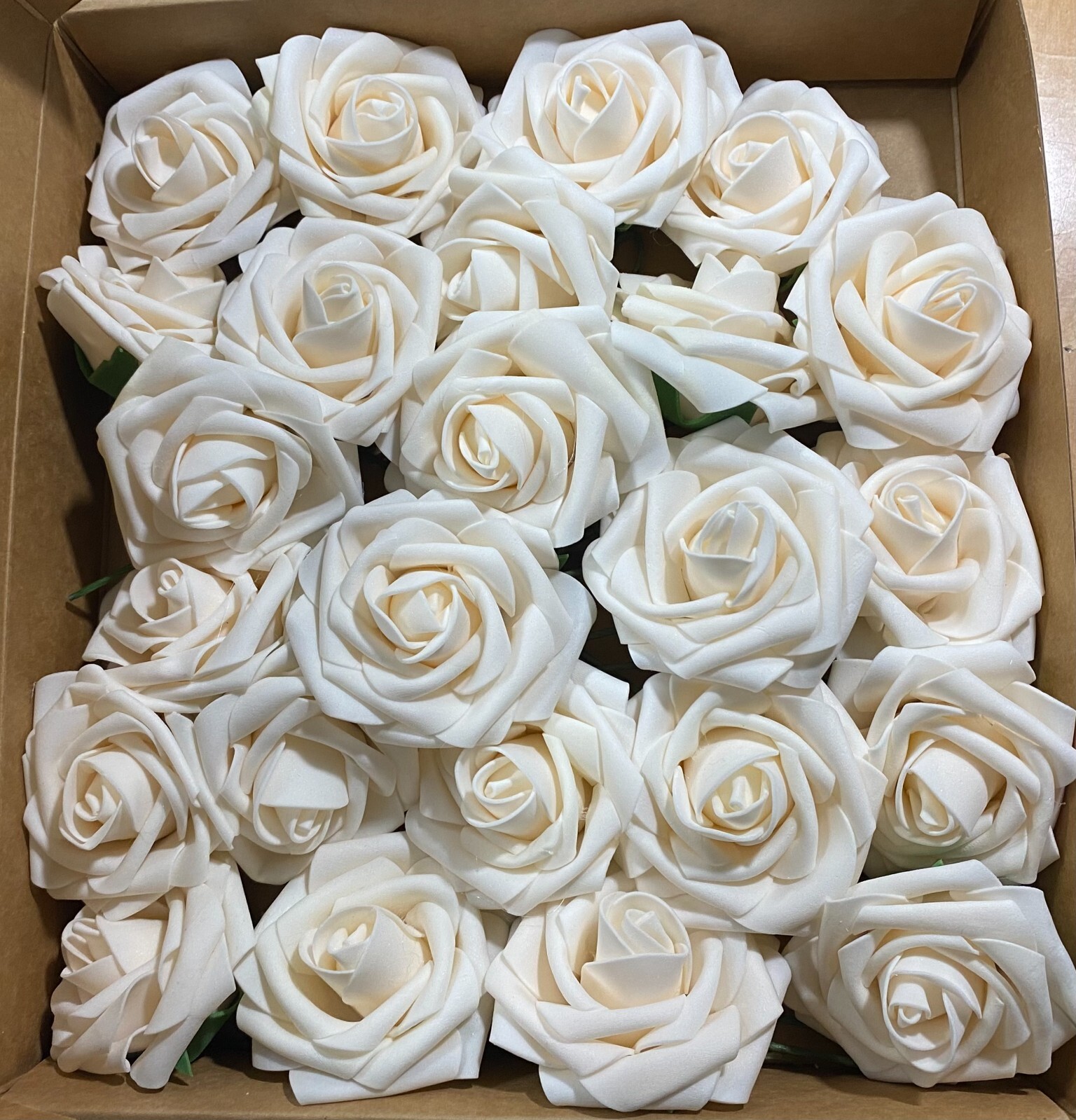 Box of White ROSES Artificial Flowers w Wire Stem for Bouquet Arrangement