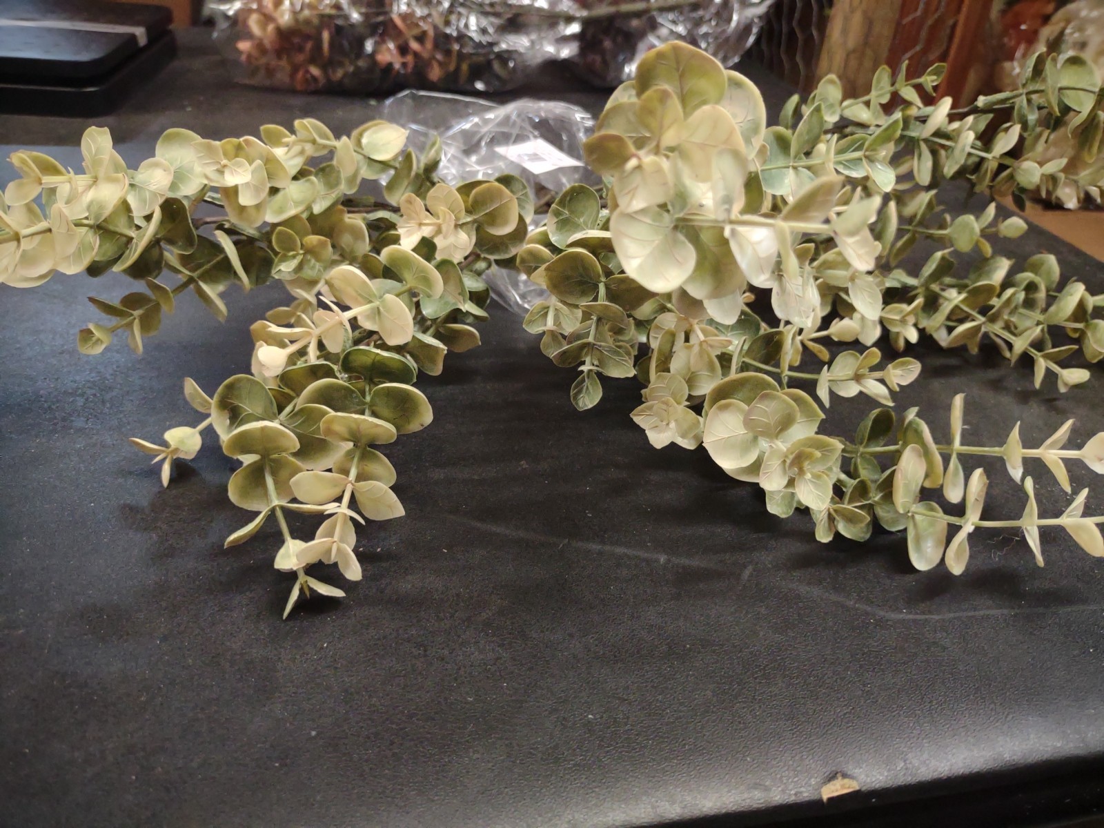 Plastic Spiral Eucalyptus Bush Variegated White & Sage 6 Branch 13″ Baby Euc