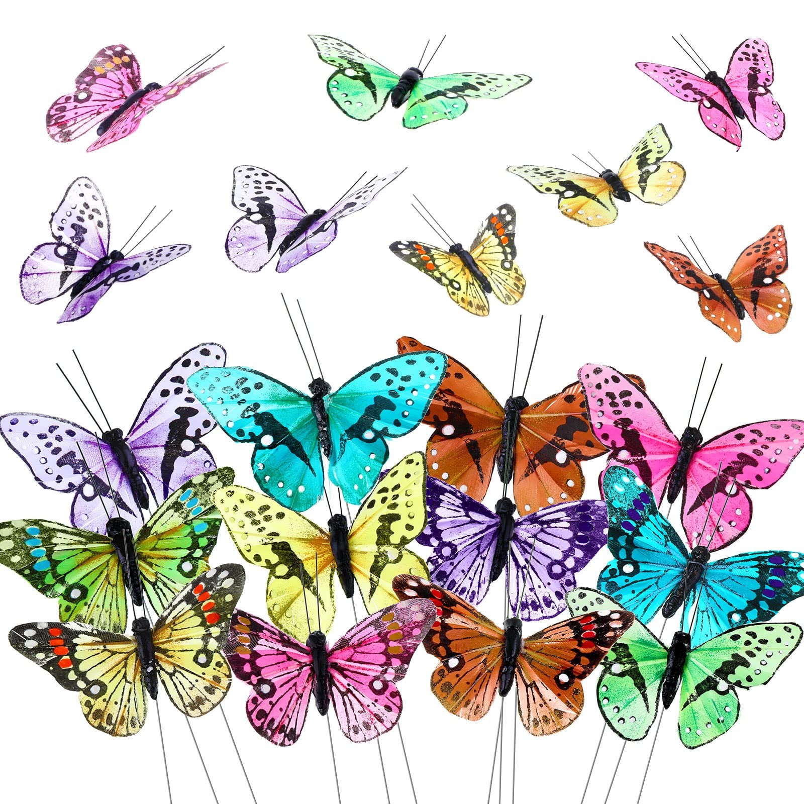Ysleen 12 Set Monarch Butterfly Decoration Artificial Butterflies Feather Pic…