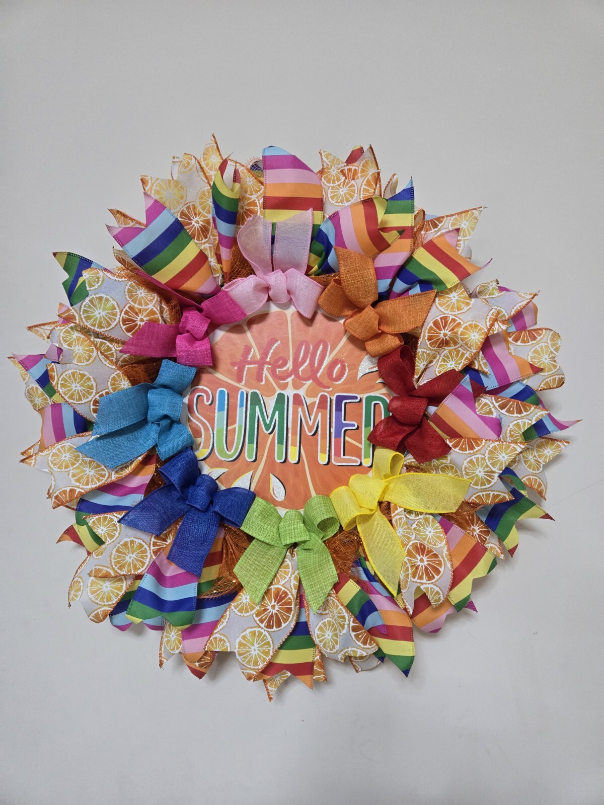 HELLO SUMMER WREATH Spring SUMMER Fall Front Door Wall Decor BIG ORANGE