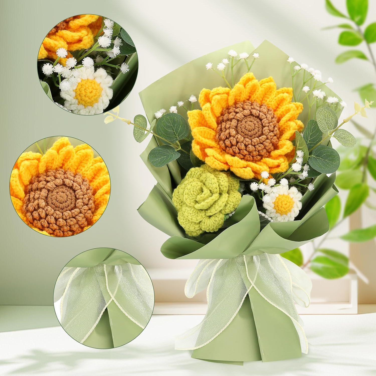 Handmade Crochet Flower Bouquet – Sunflowers, Roses & Daisies Gift Idea