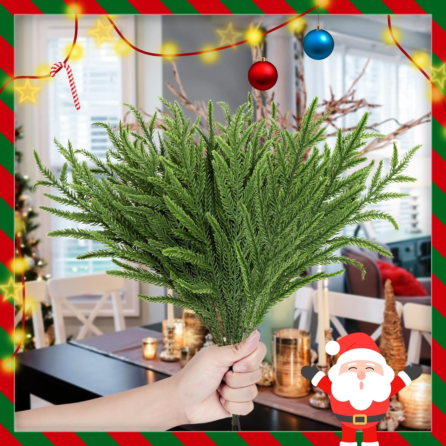 24Pcs Norfolk Pine Branches Stems 13.5″ Artificial Pine Needles Sprigs Norfol…