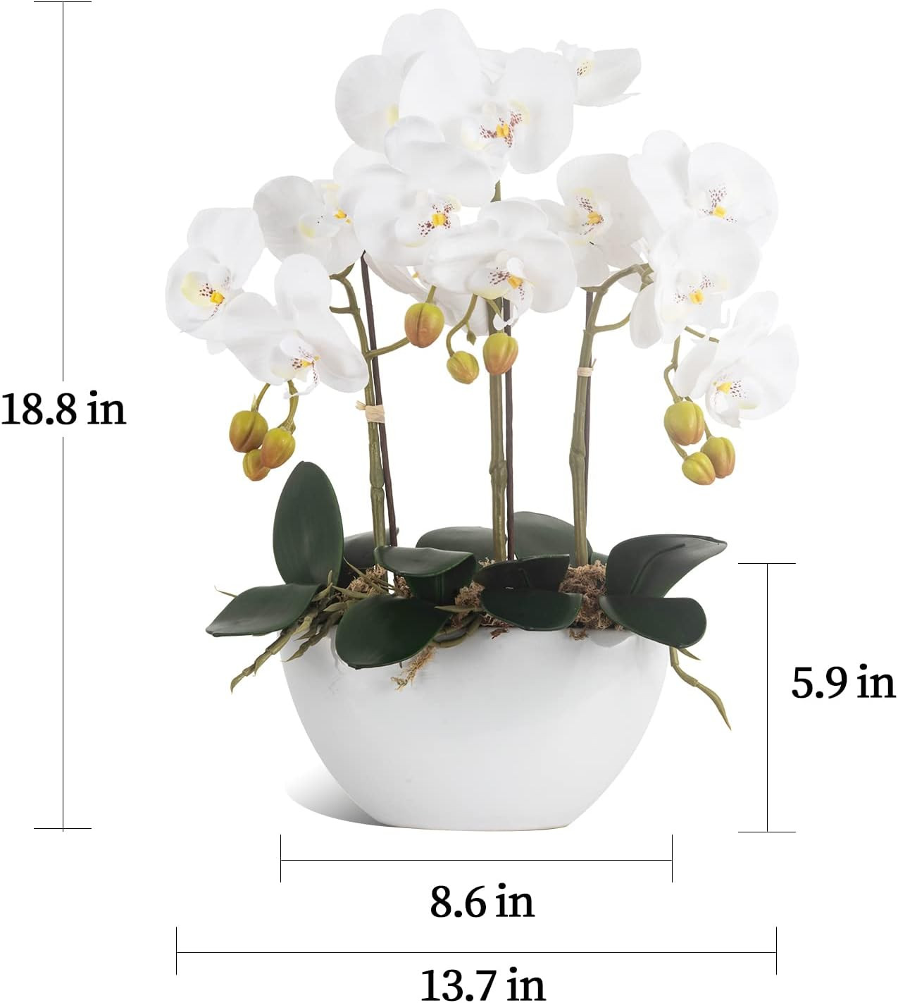 Realistic White Orchid Flowers in Ceramic Pot for Home Office Decor
