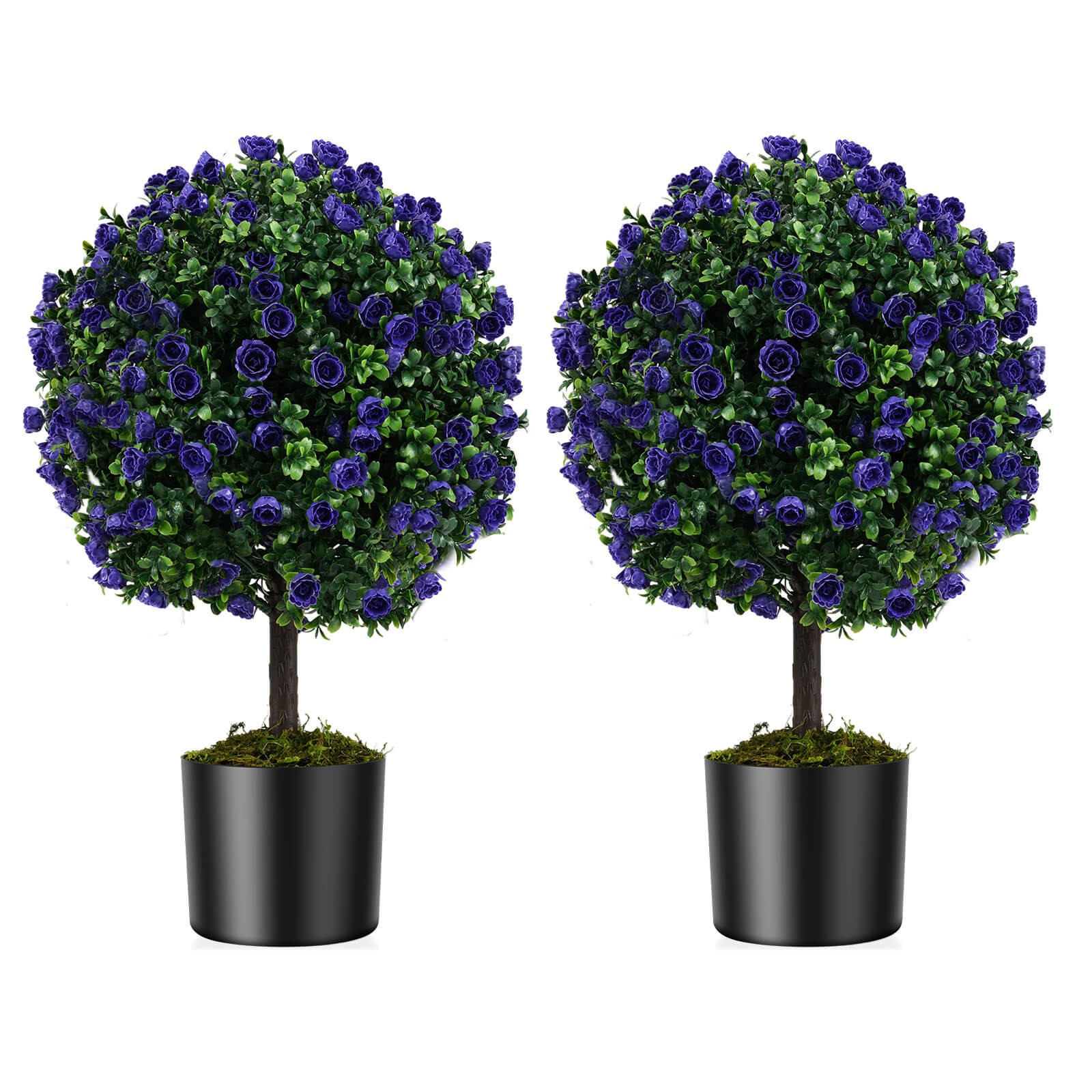 Set of 2 Artificial Purple Rose Topiary Ball Trees 22″ Faux Boxwood Ball Tree