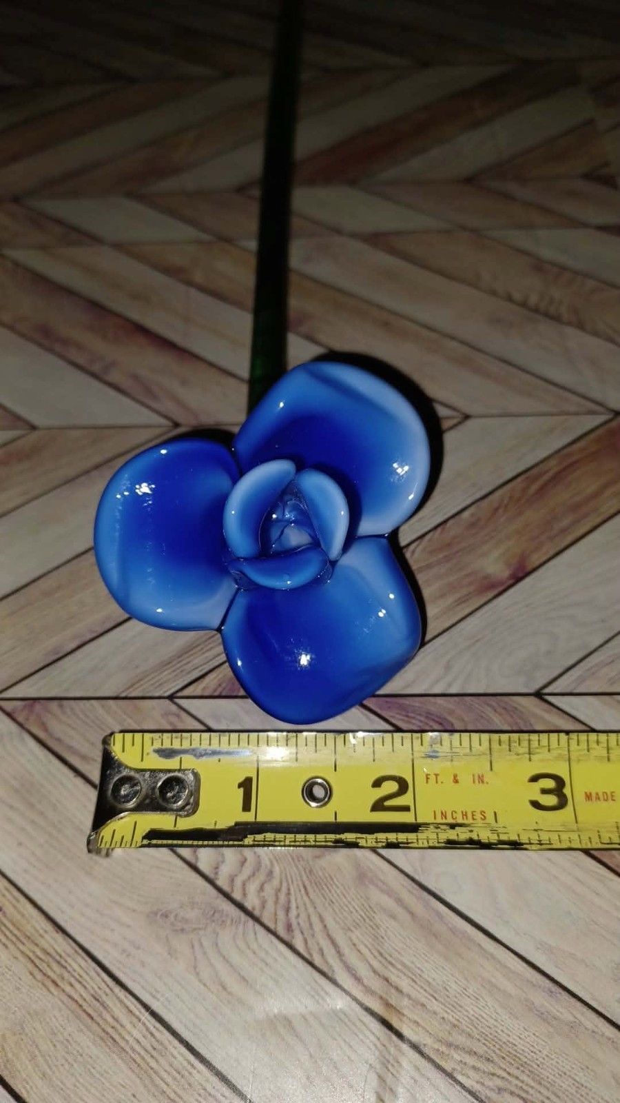 12 Inch Murano Style Blown Glass Flower Excellent Condition Blue Art Glass