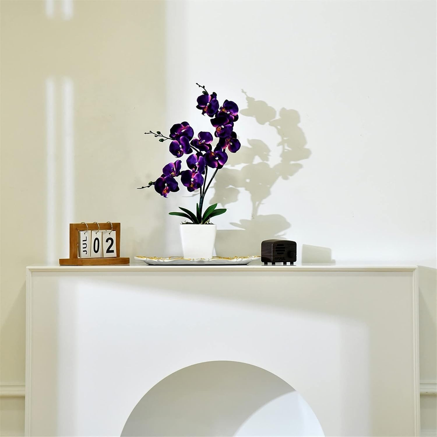Lifelike 15″ Phalaenopsis Orchid with Square Ceramic Pot – Ideal for Home Decor