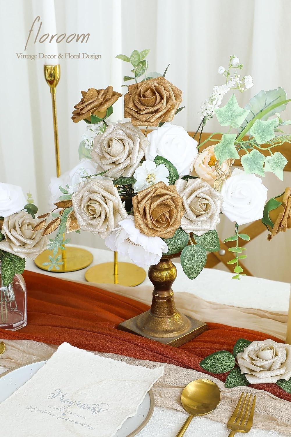 Versatile 25pcs Gold & Champagne Faux Roses for Home Decor & Special Occasions