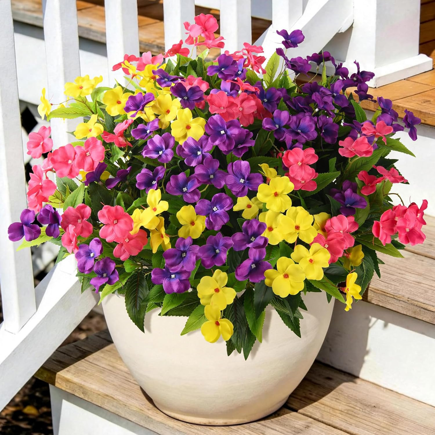 Artificial Impatiens Flowers for Outdoors, 6 Bundles Silk Fake Flowers for Sprin