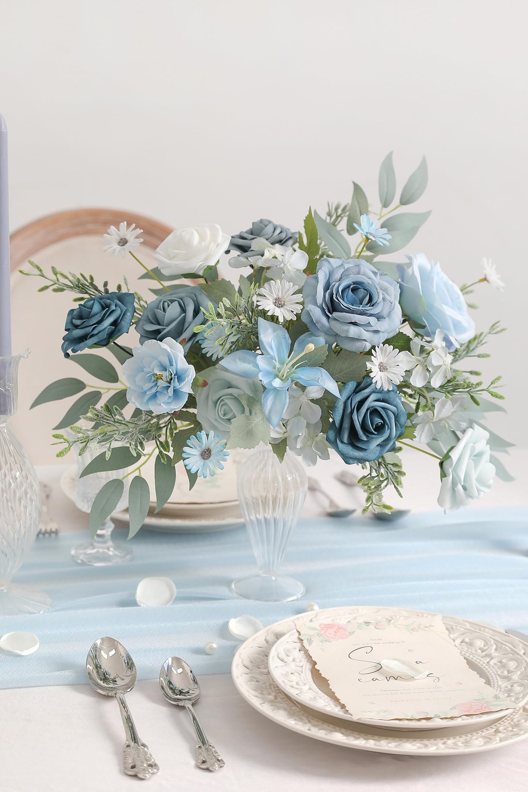 Blue Artificial Flowers Combo Box Silk Fake Roses Peonies DIY Wedding Decor