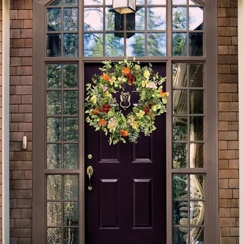 22IN Artificial Spring Summer Wreath with Wild Flowers & Silk Daisies