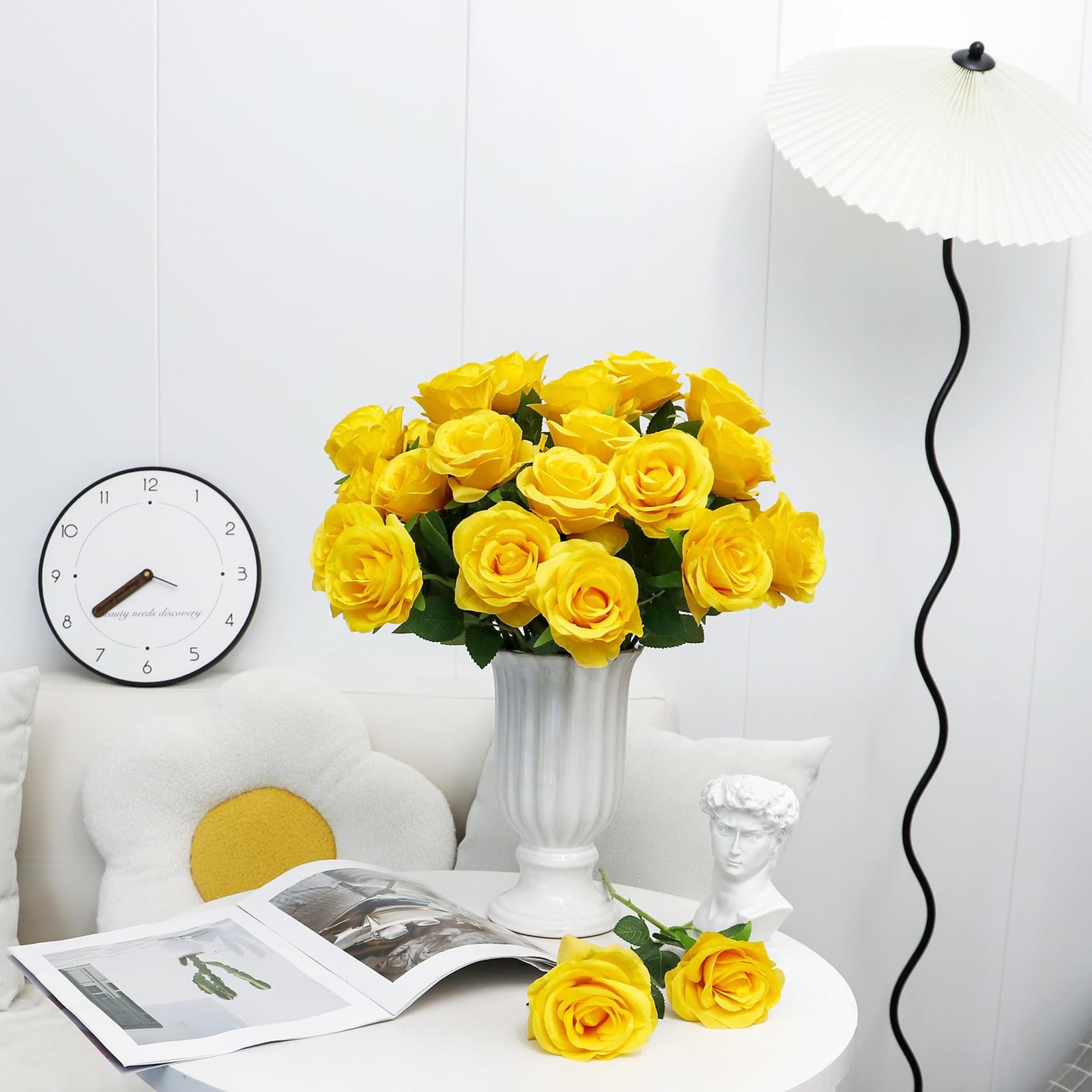 Ouddy Decor 20 Pcs Fake Yellow Roses Artificial Silk Flowers with Long Stems …