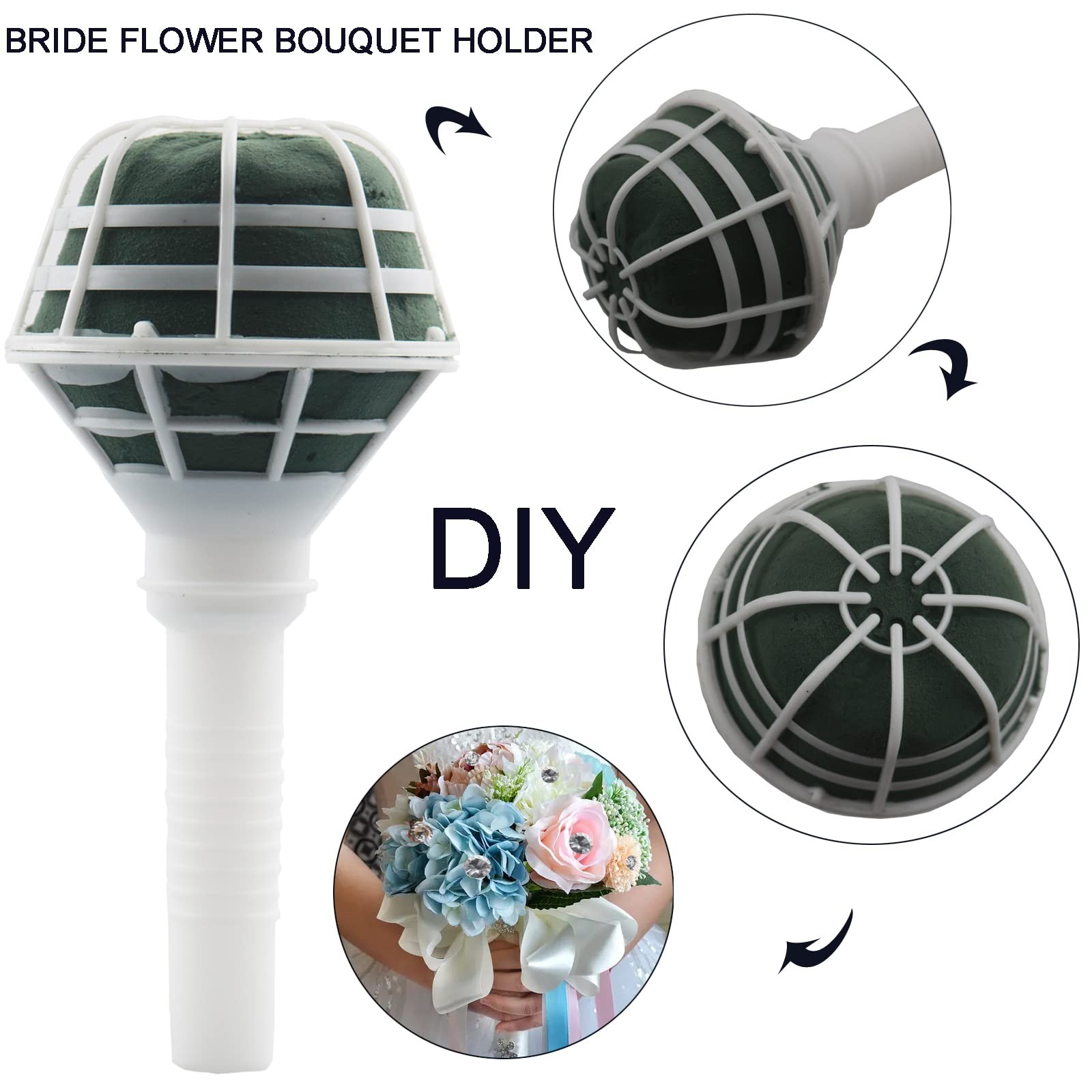 4 PCS Foam Floral Handle Bouquet Holder 100 Pins Faux Flower Wedding Decor