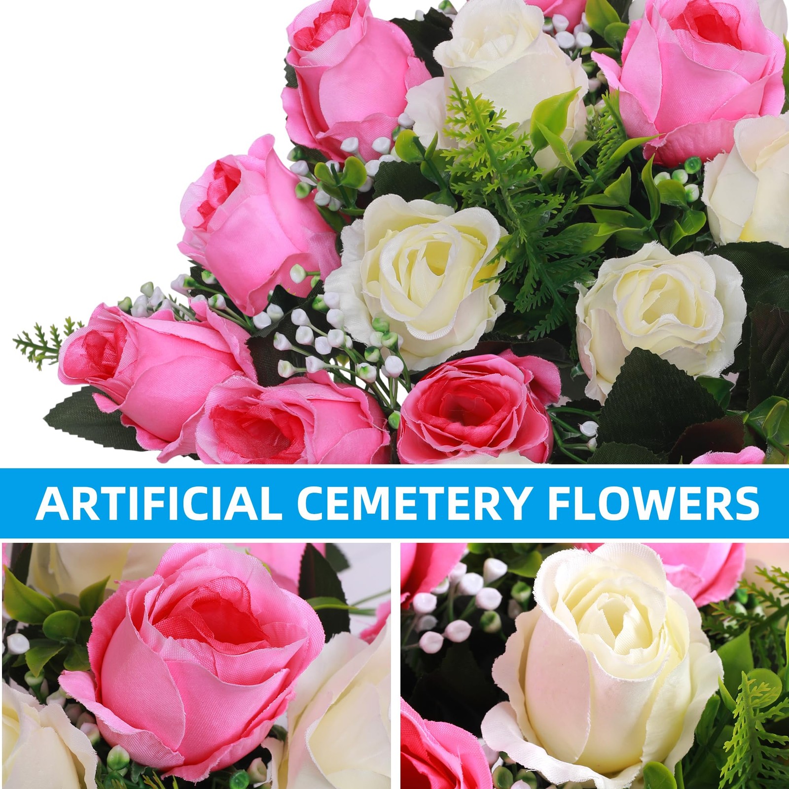 Set of 2 Artificial Cemetery Flowers with Vase,Grave Memorial Flowers,Artific…