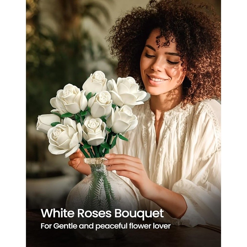 12Pcs White Roses Flower Set Unique Frosted Petals Home Decoration Gift New
