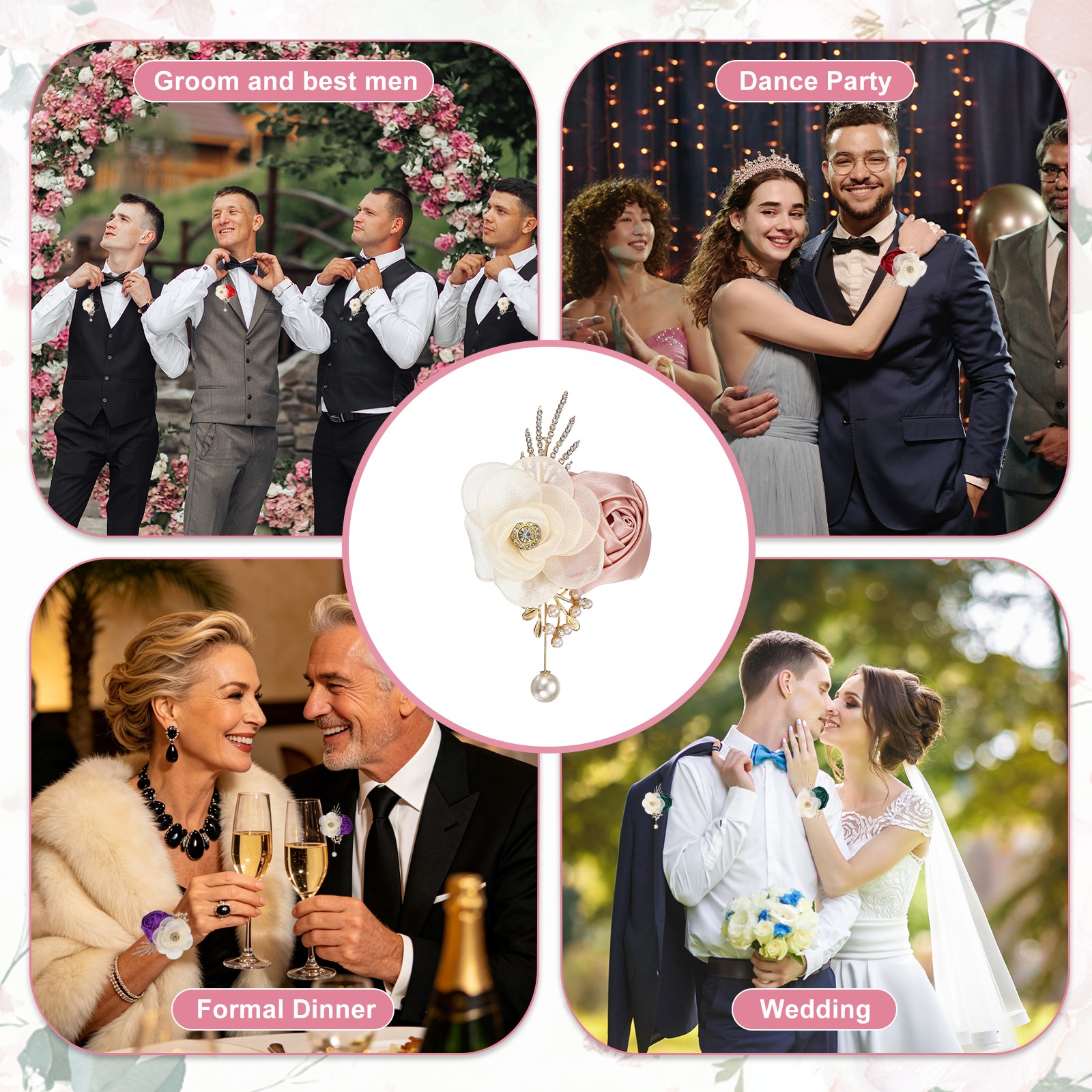 Rose Boutonnieres for Men, 6Pcs Mens Boutonnieres Lapel Flower, Champagne