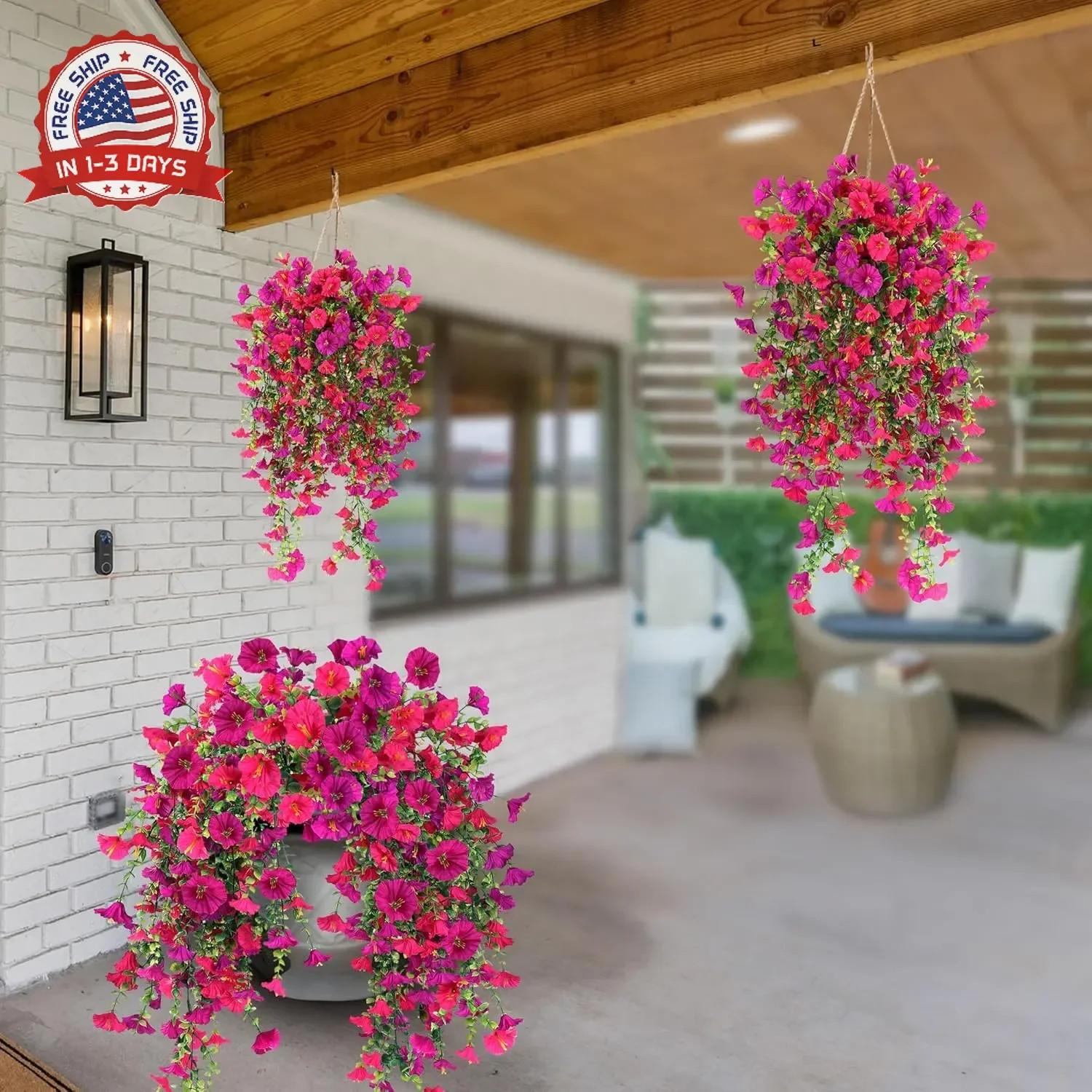 Artificial Fake Hanging Flowers Plants for Outdoor Outside Spring Summer Decorat