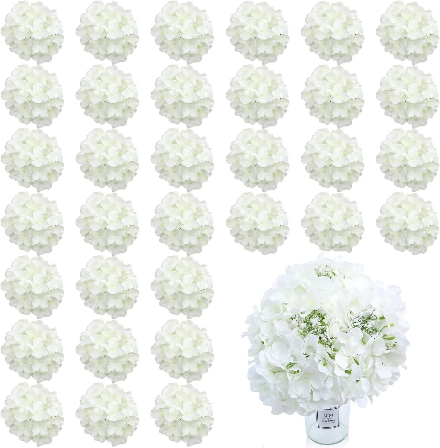 65pcs White Flowers Hydrangea Artificial Flowers Bulk Ivory White Fake Flower…