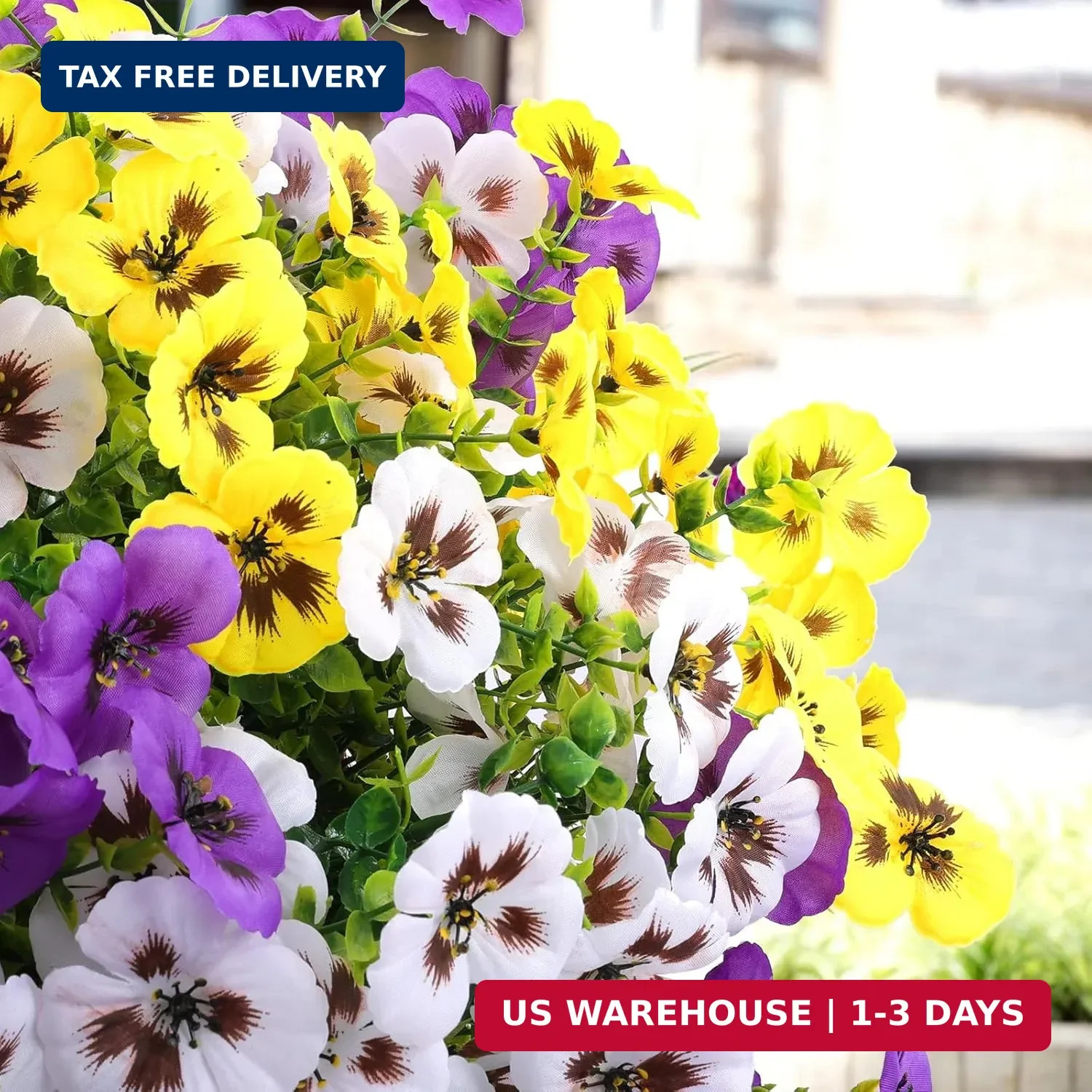 Rowfad 18 Pcs Artificial Fake Pansy Flowers for Outdoor, Faux Silk Pansies Sprin