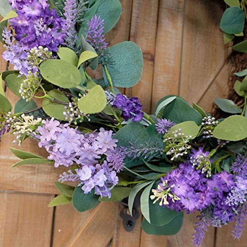18”Artificial Flower Eucalyptus Leaves Wreath Rustic Farmhouse Purple