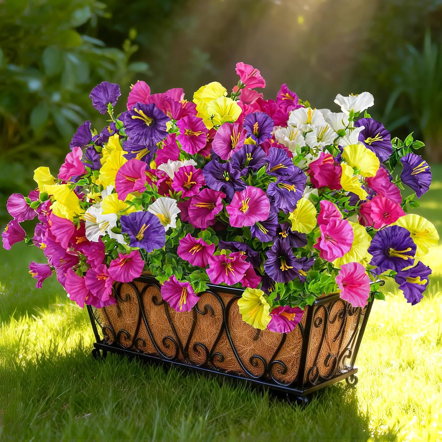 12 Bundles Artificial Petunias Flowers for Outdoors UV Resistant Fake Morning Gl