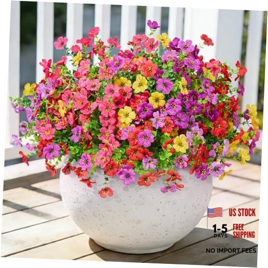 Fake Flowers for Outdoors 4 Color Mixed (3 Purple,3 Red,3 Hot Pink,3 Yellow)