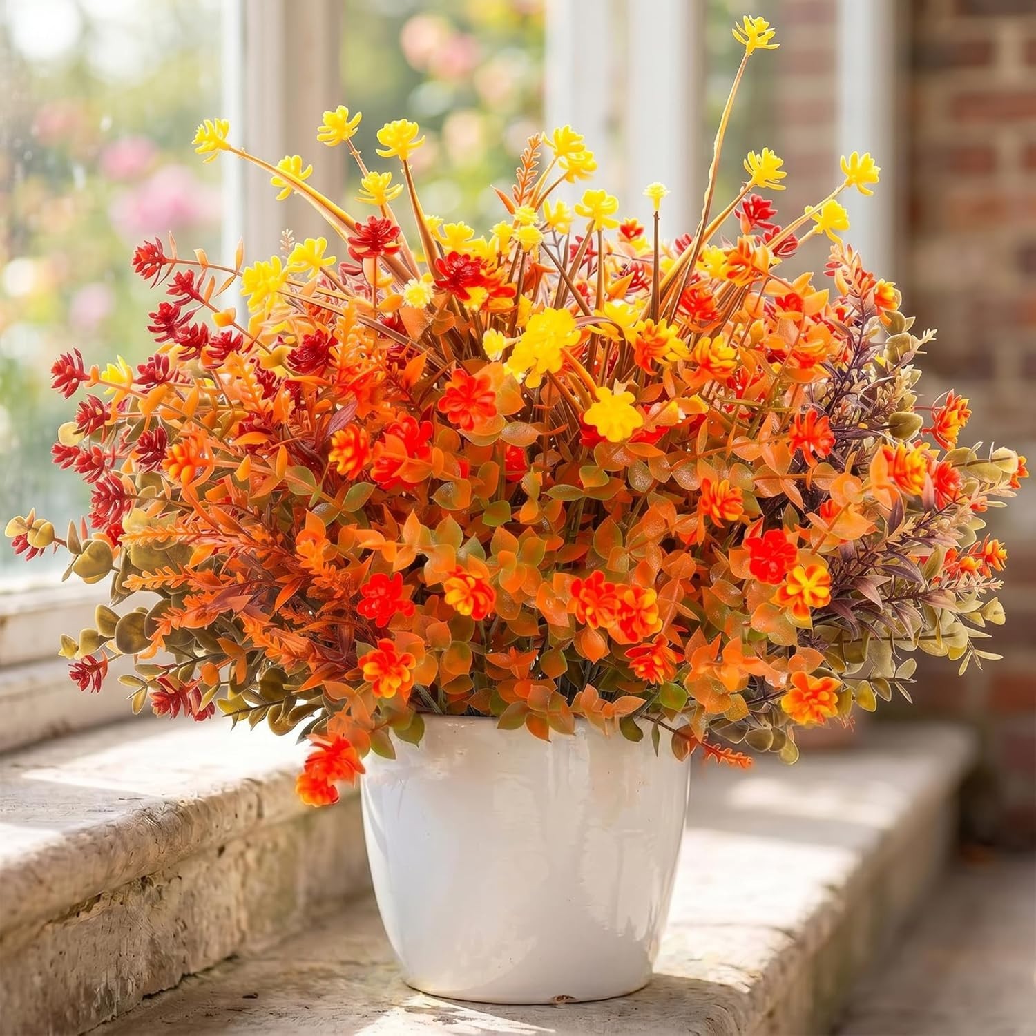 12 Pcs UV Resistant Artificial Fall Flowers – Vibrant Orange Outdoor Decor