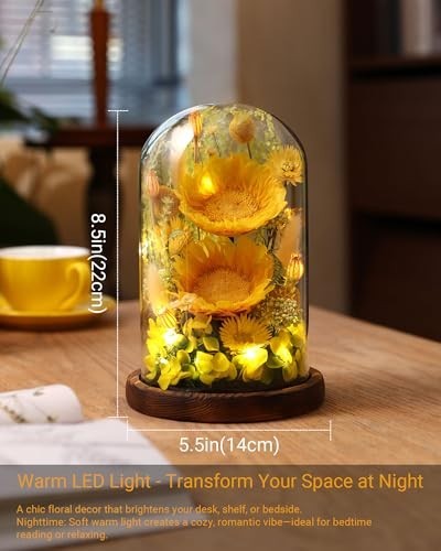 Preserved Sunflowers in Glass Dome – Unique Gifts for Women, Mom, Grandma, Wife
