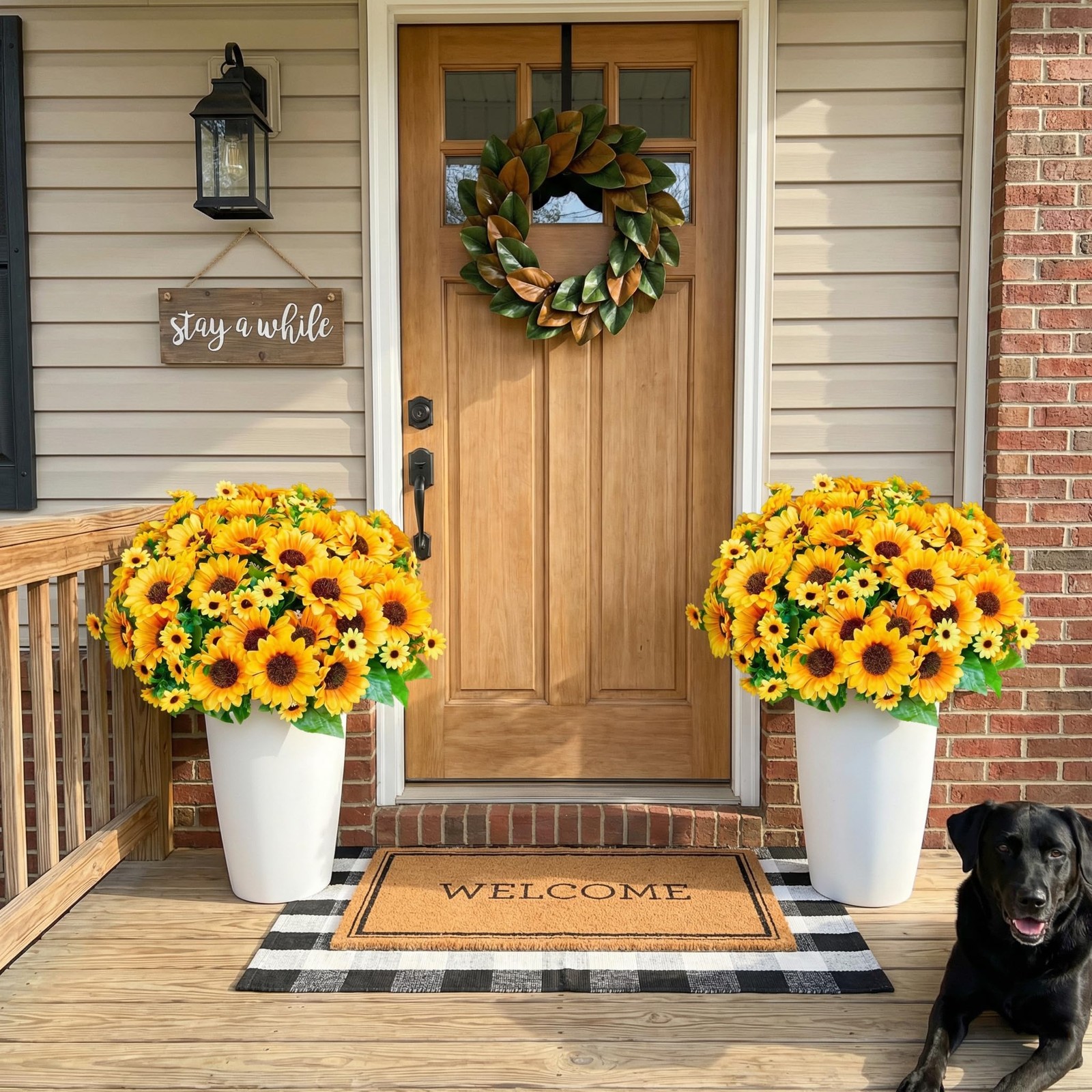 Realistic UV-Resistant Artificial Sunflowers – 6 Silk Bouquets, 78 Lifelike F…