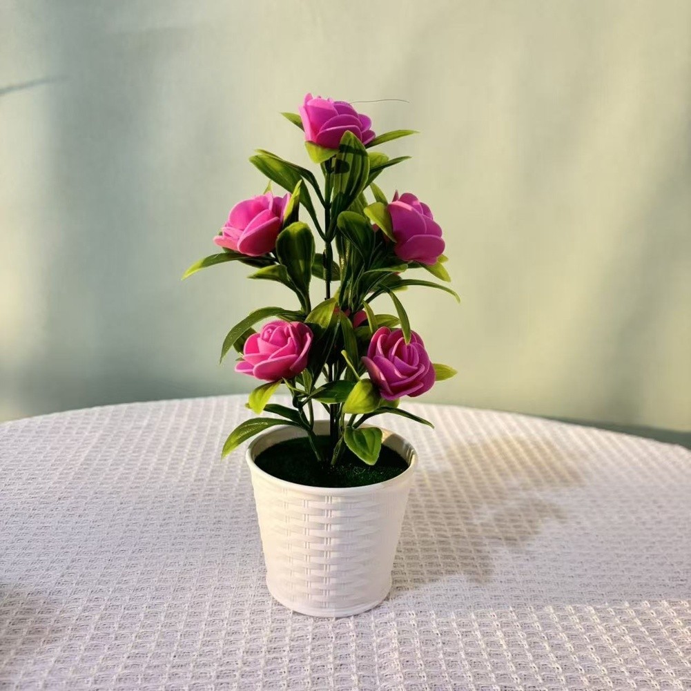 Red Pink Purple Blue White Yellow Foam Roses Potted Plant for Home Decor