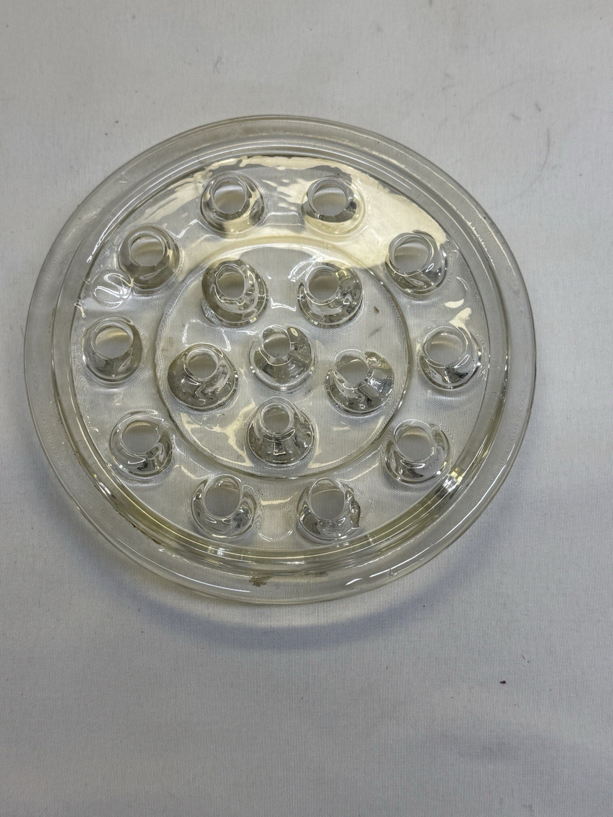 Vtg Clear Glass 16 Hole Dome Flower Frog Floral Candlestick Candle Holder