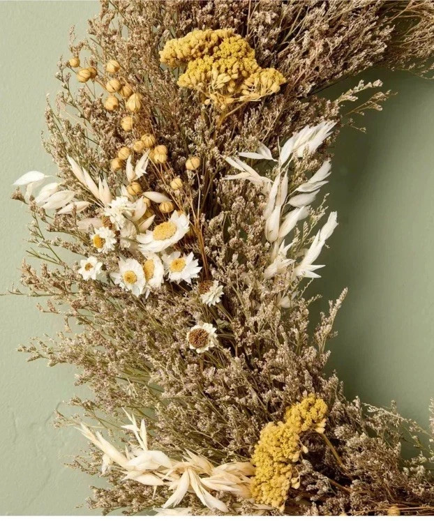Hearth & Hand Preserved Spring Grass & Flower Brown & Gold 21″ Hanging Wreath