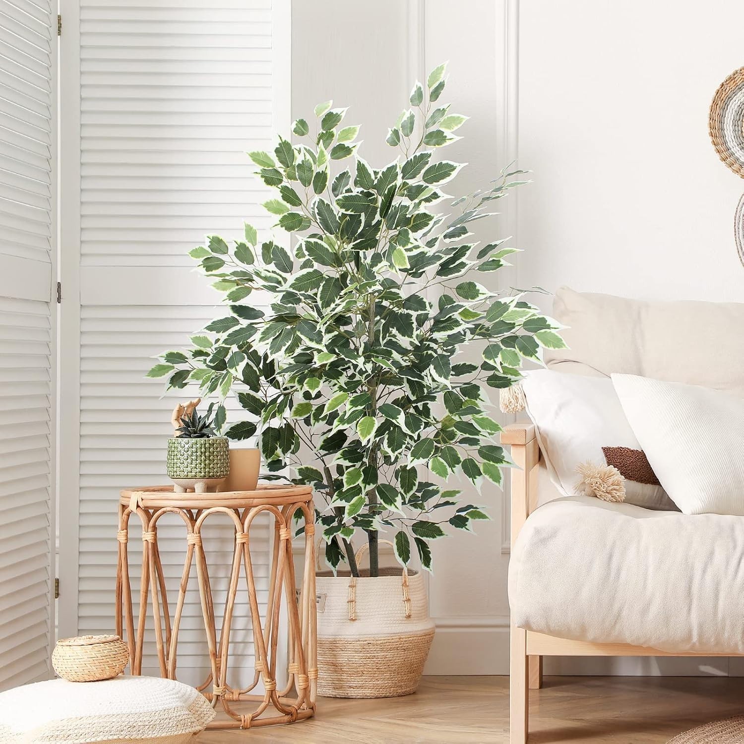 Vibrant Green 4 FT Artificial Ficus Plant in Pot – All-Season Decorative Piece