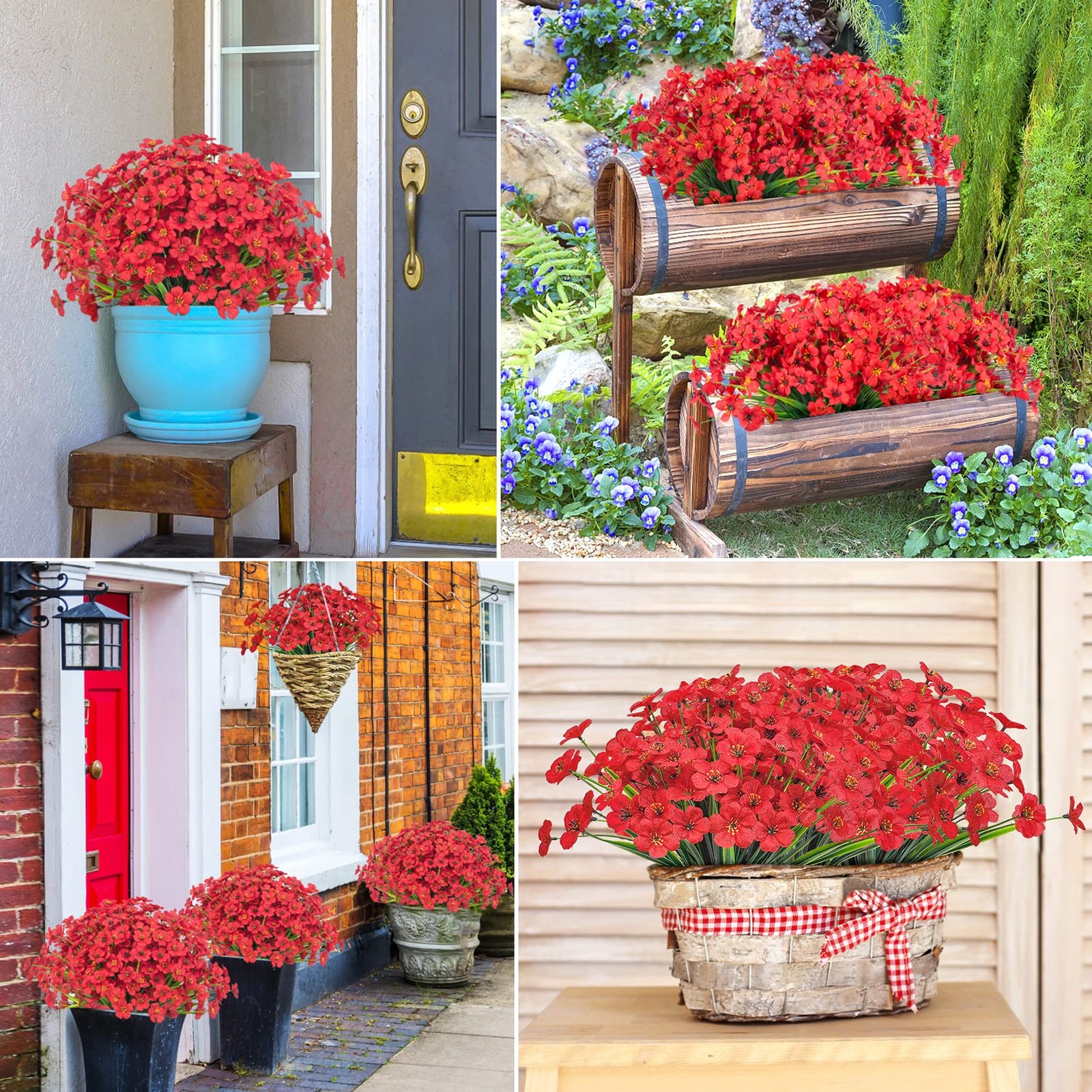 24 Bundles Artificial Flowers for Outdoors Decorations, Red