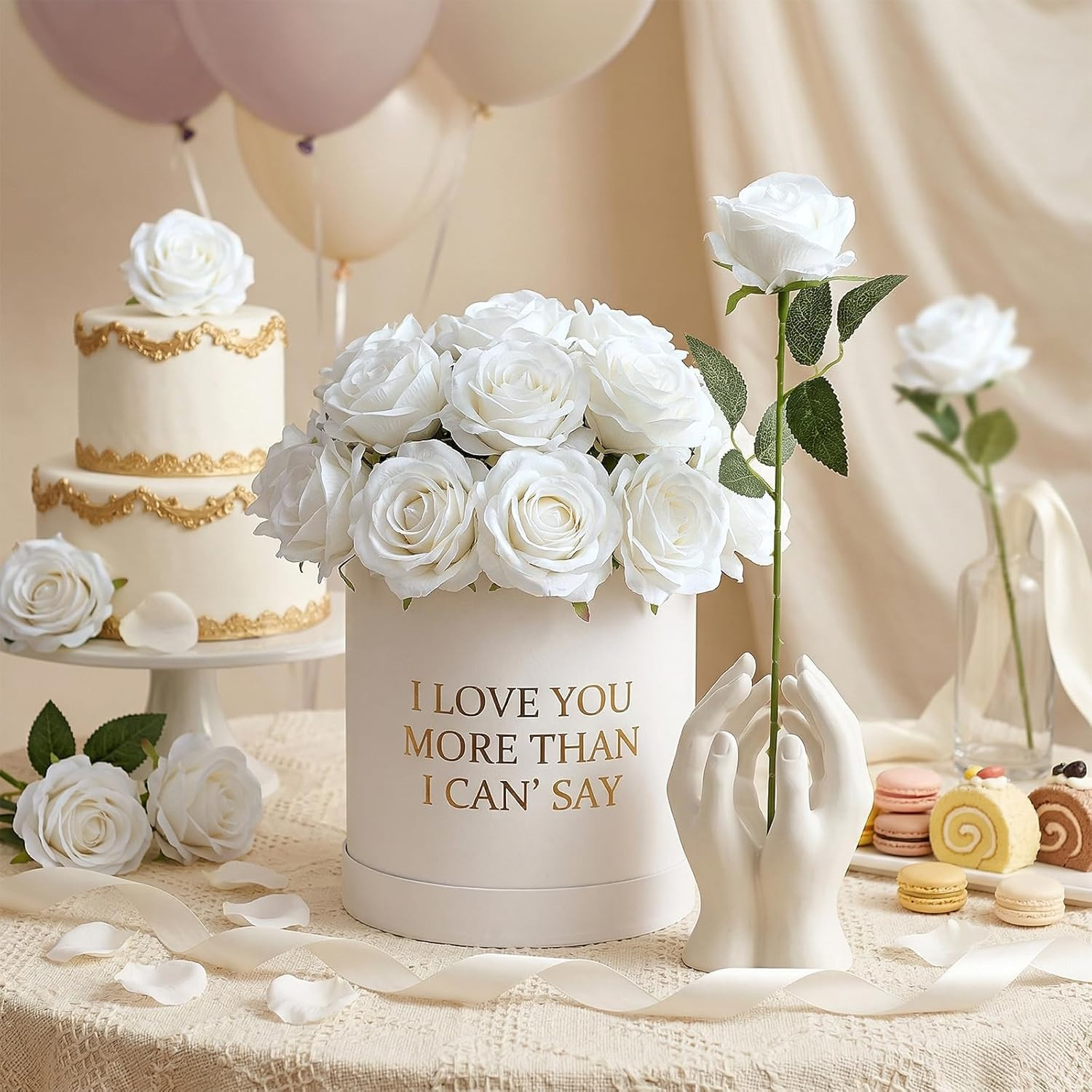 400 Pcs Roses Artificial Flowers – Fake White Roses with Long Stems Bulk Velvet