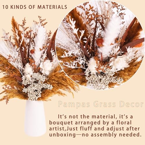 Boho Dried Flower Bouquet – Natural Pampas Grass and Real Brown and White