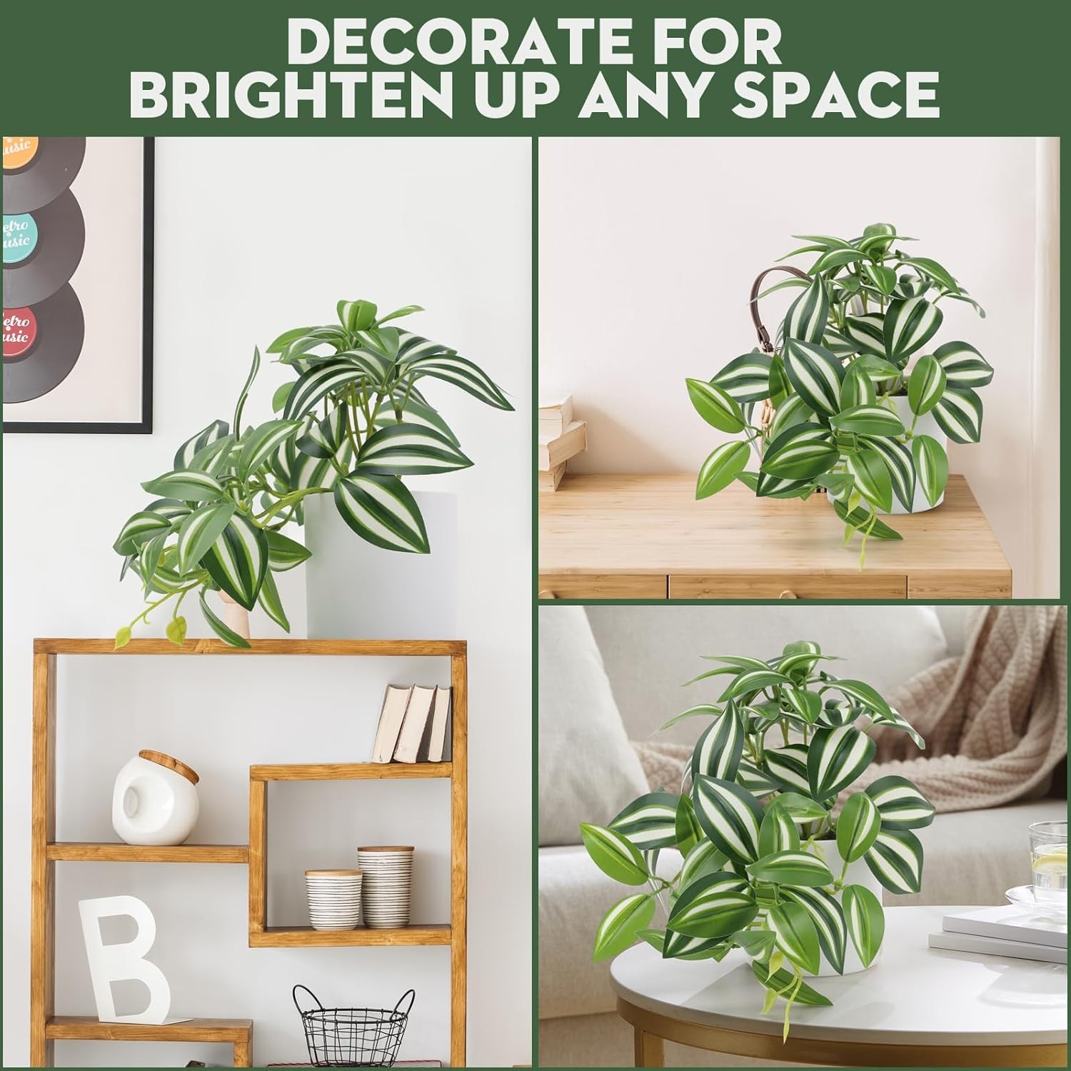 2Pcs Small Fake Plants, Artificial Mini Faux Potted Plant with White Pot,