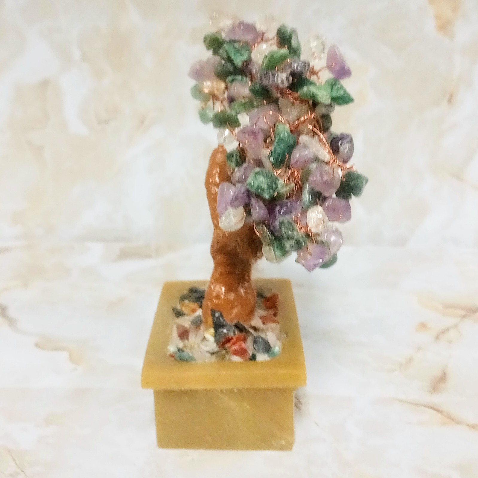 Japanese Amethyst Quartz Gemstone Bonsai Tree In Stone Pot 5.5″