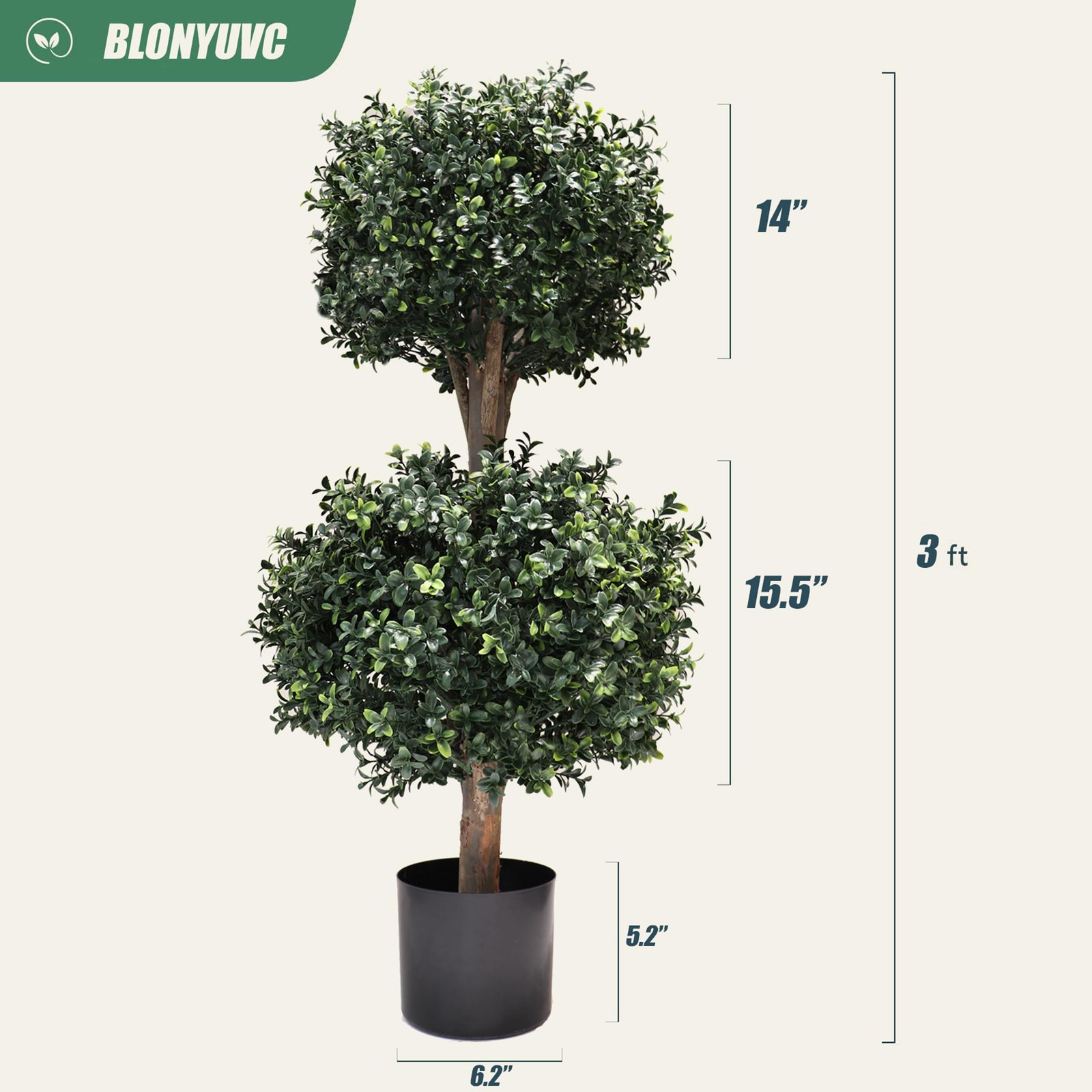 3Ft-35” Artificial Boxwood Double Topiary Trees,2PACK Faux Topiaries Tree Ga…