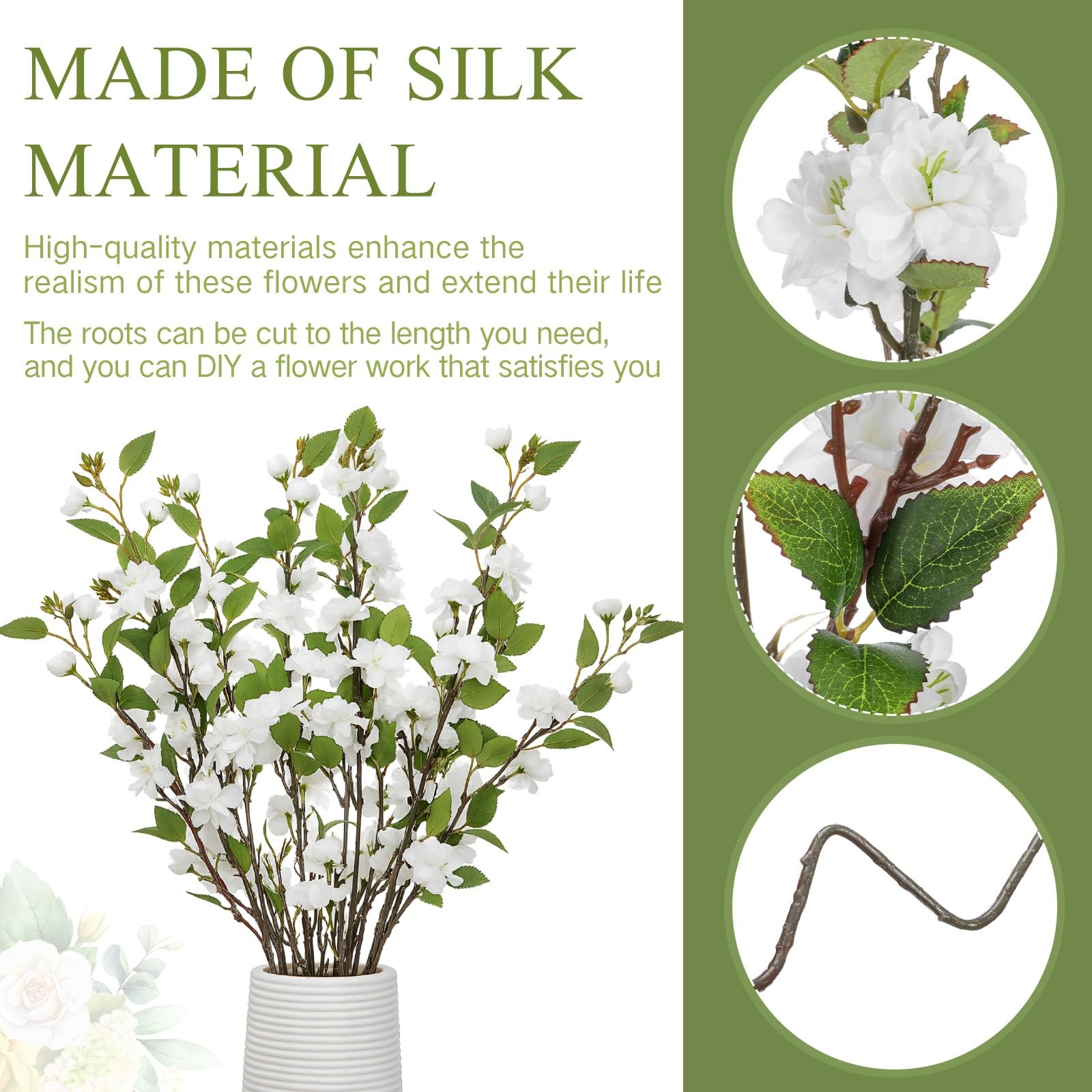 6 Pack 35″ Artificial Camellia Flowers Bouquet White Faux Camellia Plants Sim…