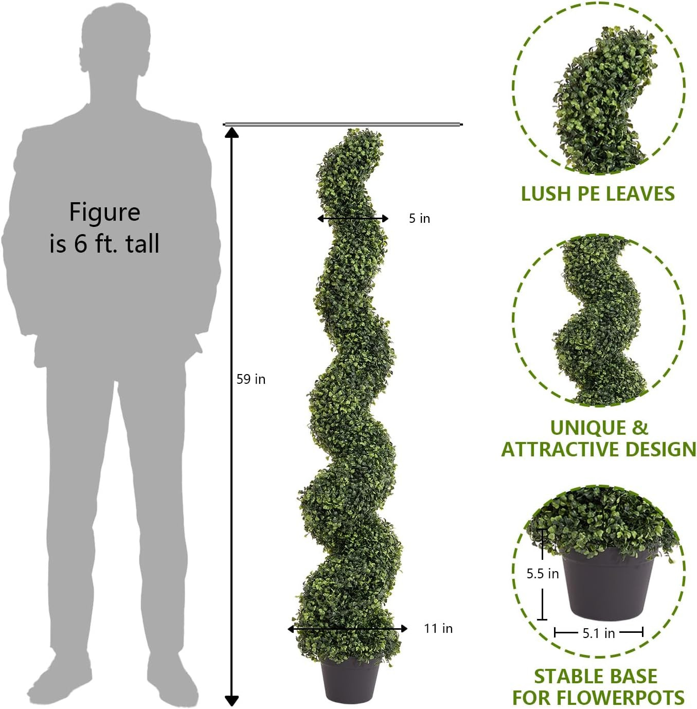5Ft UV Resistant Spiral Boxwood Topiary Trees – Set of 2 for Outdoor Decor